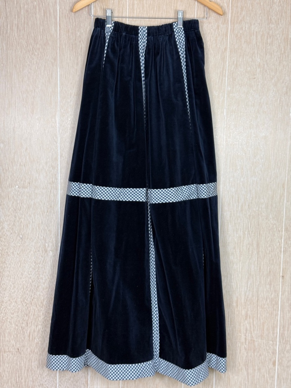 Vintage 70s Chessa Davis Velvet A-Line Maxi Skirt Navy Blue